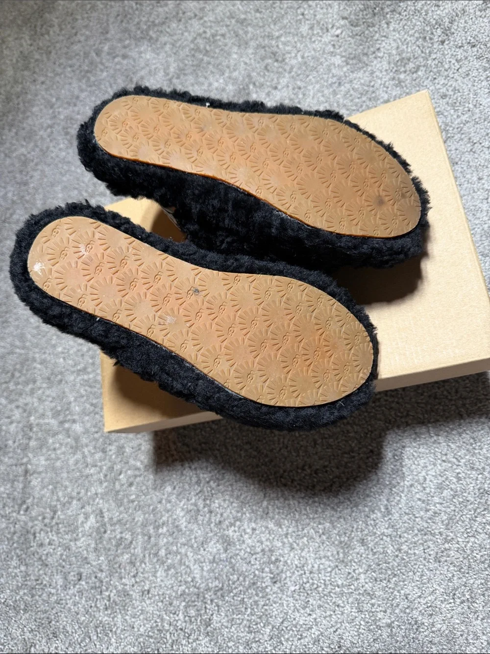 Uggs Black Fuzzy Slide Sandals - Brand Unspecified